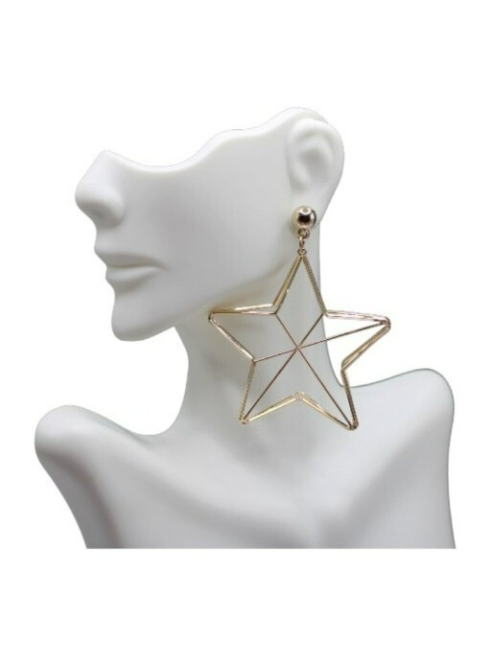 Star 3D Metal Wire Statement Earrings Goldtone Dangle Celestial